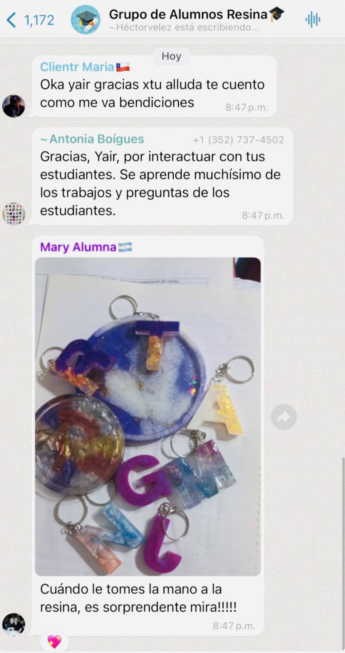 Mensaje real de un alumno satisfecho por WhatsApp